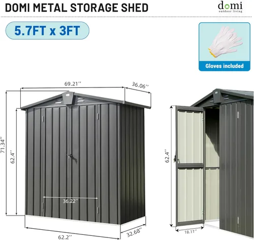 Miniatura 2 de Domi - Cobertizo de almacenamiento de 5 x 3 pies, cobertizos de metal y espacio libre con puerta con doble cerradura, cobertizo pequeño para jardín