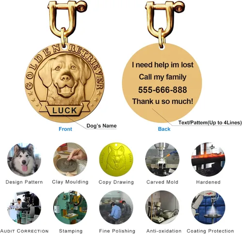 Miniatura 5 de Etiqueta de perro retro de cobre puro tridimensional con estampado de mascotas en relieve, etiquetas personalizadas para mascotas, etiquetas