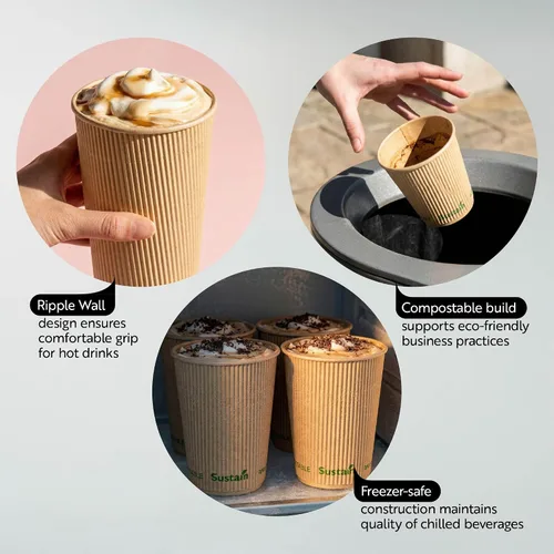 Miniatura 3 de Restaurantware Tazas de café de papel de 4 onzas, paquete de 500 tazas aisladas de pared ondulada, para bebidas calientes, papel kraft resistente a