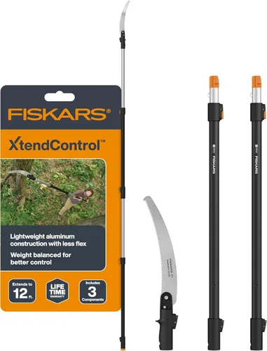 Fiskars XtendControl - Podadora de árbol extensible de 12 pies, recortadora de ramas de sierra de poste ajustable con sierra X1 de 15 pulgadas,