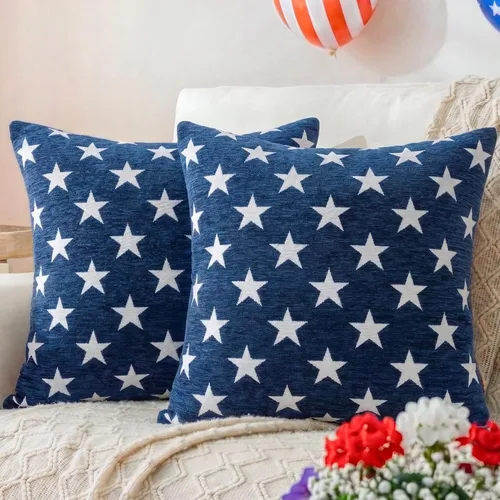 Juego de 2 fundas de almohada patrióticas de felpilla con estrellas geométricas, 18 x 18 pulgadas, decoración americana para el día de la