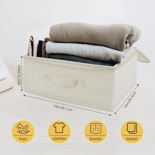 Miniatura 2 de Caja de almacenamiento de ropa de tela con tapa con cremallera, paquete de 3 organizadores de armario a prueba de polvo, cajas plegables para sala