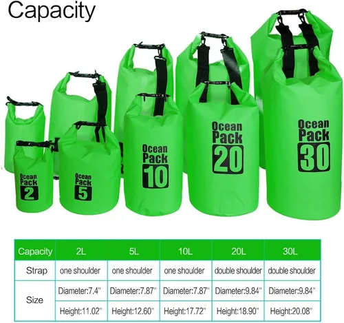 Miniatura 3 de Bolsa seca flotante impermeable Bear Outdoor, para canotaje, kayak, senderismo, snowboard, acampada, rafting, pesca y excursionismo Green