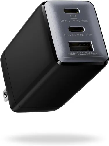 wegear Cargador USB C de 67W, Bloque de Carga Rápida GaN de 3 Puertos con Enchufe Plegable, Compatible con MacBook Pro/Air, iPad Pro, iPhone