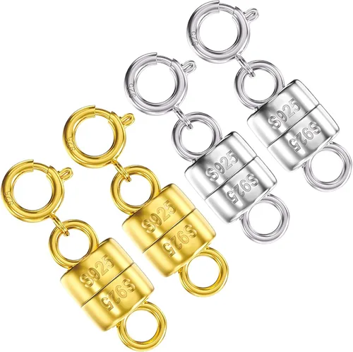 OHINGLT cierres y broches magnéticos para collares de plata de ley 925, convertidor de cierre magnético de oro y plata para suministros de 4 piezas