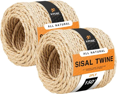 Cuerda de sisal – Cuerda de fibra natural fina de 2 capas en el carrete – para poste rascador de gatos, piezas de repuesto de árbol de gato, juguete