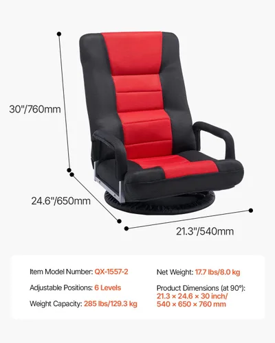 Miniatura 3 de VEVOR Silla giratoria para juegos con reposabrazos, silla giratoria de 360 grados con respaldo plegable de 6 posiciones ajustables y soporte lumbar