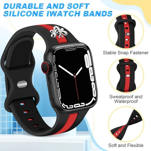 Miniatura 3 de 5 Pack Designer Sport Bands Compatible with Apple Watch Band 38mm 40mm 42mm 44mm 45mm 46mm 49mm Women,Bee Decoration Silicone Band for iWatch Series