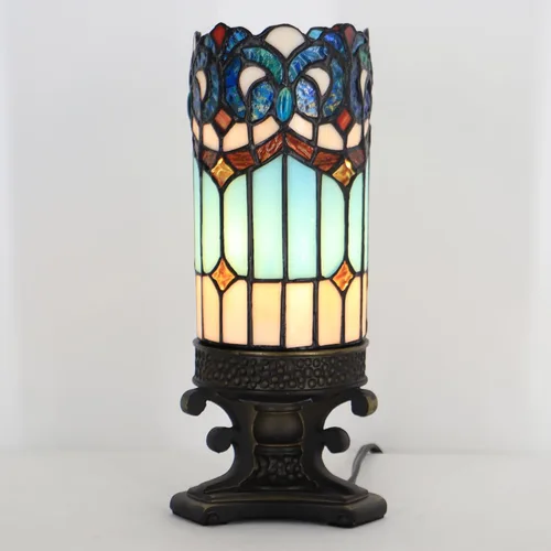 Miniatura 6 de Pequeña Lámpara Tiffany Mini Lámpara de Mesa de Vidrio Emplomado Luz de Escritorio Nocturna Base de Resina de Bronce 4" P x 4" A x 10.5" A