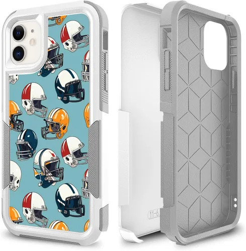 Miniatura 7 de Funda para iPhone 11, diseño deportivo de fútbol, absorción de golpes, policarbonato duro y silicona híbrida de doble capa de armadura Defender