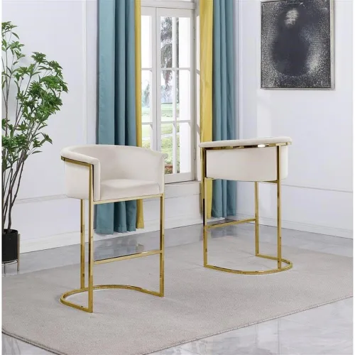 Miniatura 2 de Taburetes de bar para muebles (individual) terciopelo negro con marco de hierro dorado
