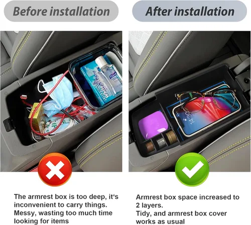 Miniatura 3 de SKTU para 2022 2023 Chevrolet Bolt EUV EV Organizador de consola central inserto de ABS negro, bandeja de materiales, reposabrazos, caja de 2022