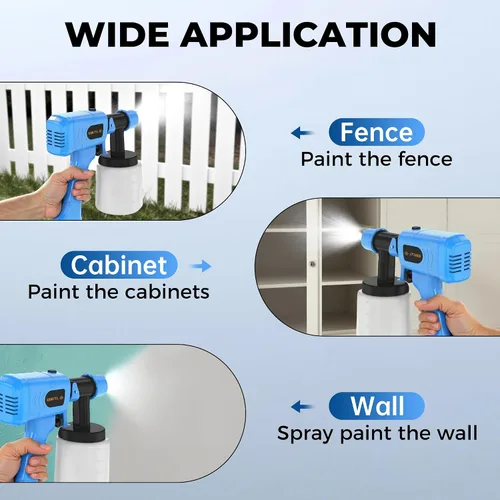 Miniatura 5 de Pulverizador de pintura de 400 W, pistola de pintura en aerosol Hvlp con 3 patrones de aerosol, ancho y flujo de pulverización ajustables, Azul