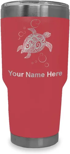 Miniatura 40 de LaserGram Vaso aislado al vacío de 20 onzas, tortuga marina hawaiana, grabado personalizado incluido (negro)
