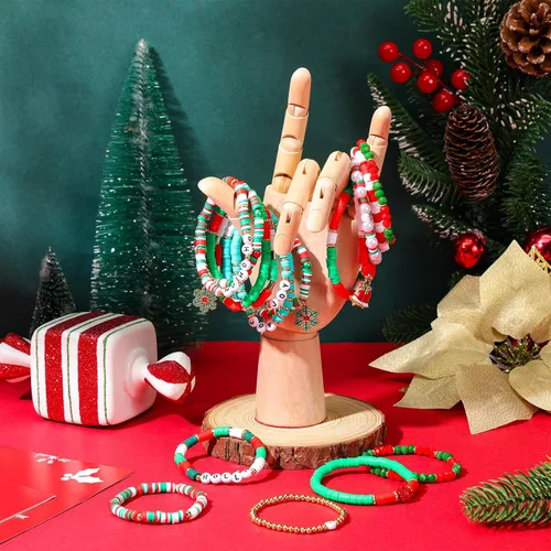 Miniatura 4 de Juego de 48 pulseras de Navidad apilables Heishi Surfer pulseras de Navidad con cuentas, pulseras de Navidad a granel para mujer, pulsera elástica
