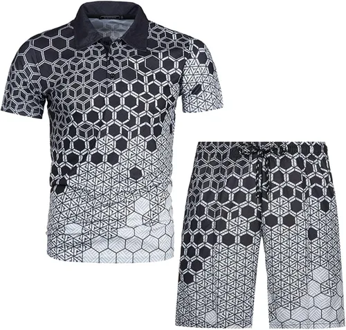Miniatura 4 de Conjunto deportivo de 2 piezas para hombre, conjunto de tops y pantalones cortos, conjuntos de moda a rayas, traje deportivo casual de manga corta