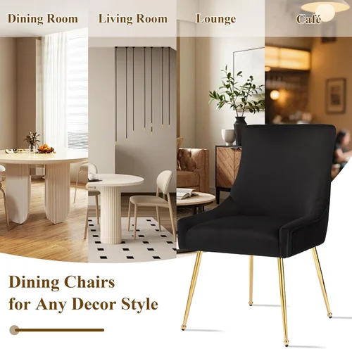 Miniatura 8 de adochr Juego de 2 sillas de comedor modernas con patas de metal dorado, silla de cocina tapizada de terciopelo, respaldo plisado, silla decorativa