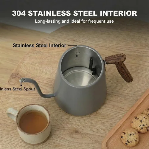 Miniatura 2 de Hervidor eléctrico de cuello de cisne, 34 onzas, 1 litro, para café y té, tapa interior de acero inoxidable de 1000 W, caldera de agua caliente