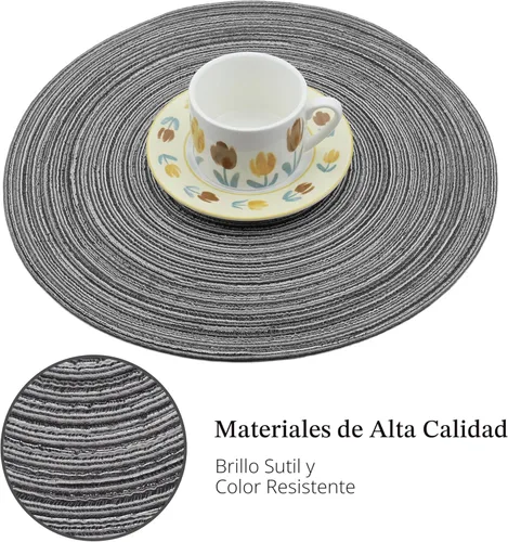 Miniatura 3 de Juego de 6 manteles individuales redondos trenzados, lavables, antideslizantes, para cocina, comedor, 15 pulgadas, resistentes al calor, tela Beige