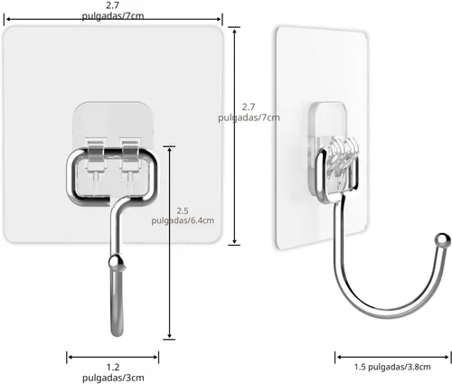 Miniatura 9 de Ganchos Grandes para Colgar Trabajo Pesado 44 libras (Máx.) 10 Paquetes, Colgadores de Pared sin Clavos Autoadhesivos Sin Rastro Transparentes