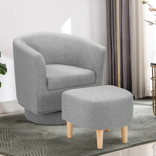 Miniatura 18 de DAZONE Silla giratoria con otomana, modernas sillas de barril de 360° para sala de estar, dormitorio, cómoda silla de lectura tapizada para bañera