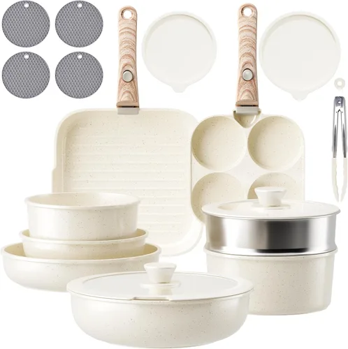 Miniatura 11 de Caannasweis Juego de utensilios de cocina antiadherentes desmontables, ollas y sartenes de inducción apilables con asas extraíbles, aptos