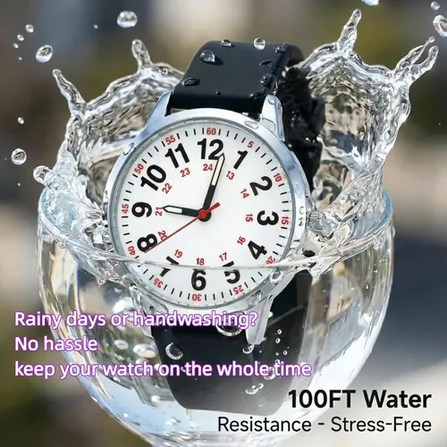Miniatura 5 de Easy Read Women’s Watch with Second Hand, 35mm Dial with Large Arabic Numbers, Water Resistant Silicone Strap Wrist Watch with Luminous Hands