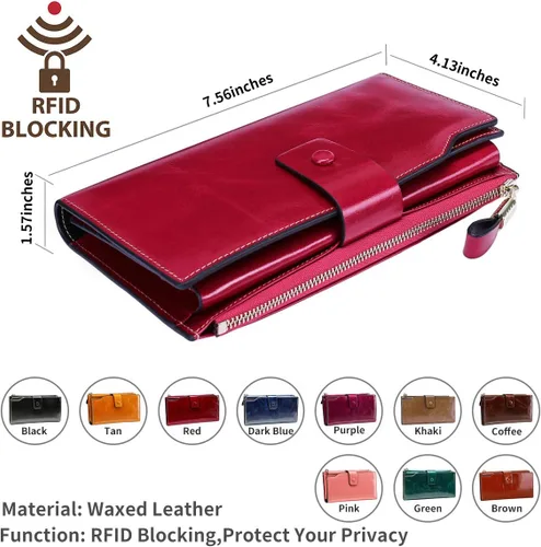 Miniatura 56 de Itslife - Cartera de piel sintética encerada para mujer con bloqueo de identificación de radio frecuencia (RFID), de gran capacidad, encerada
