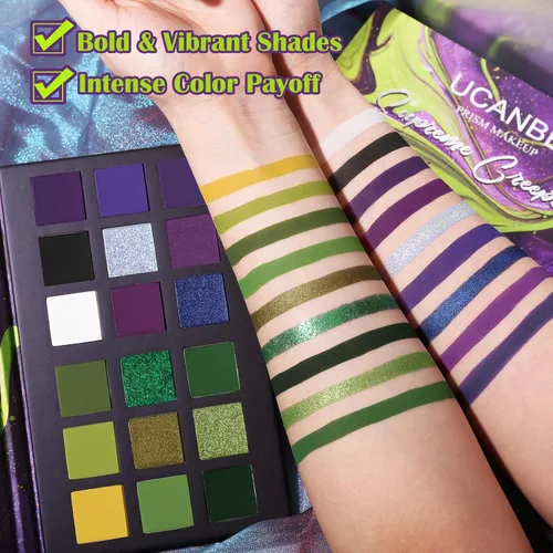 Miniatura 3 de Paleta de Sombras de Ojos Gótica Verde Morada - 18 Colores Mate Brillante Metálico Brillante y Oscuro Sombras de Ojos Góticas Ahumadas
