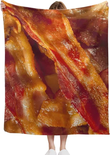 Manta de franela con textura de comida divertida, suave y cómoda, novedosa manta de tocino, regalos novedosos para todos, para cama, sofá o viajes,