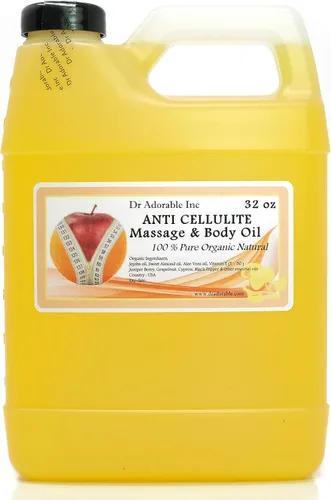 Dr Adorable - Aceite orgánico de masaje corporal anticelulítico con una mezcla reafirmante de aceites esenciales y portadores - 32 oz