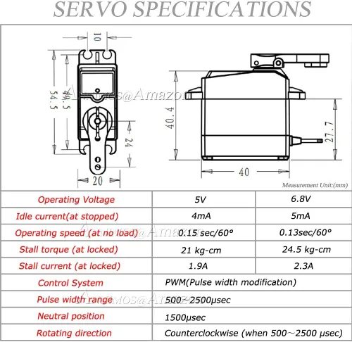 Miniatura 5 de 55.1 lbs Digital Servo Full Metal Gear Alto Par Impermeable para RC Car Crawler Robot Control Ángulo 270 °