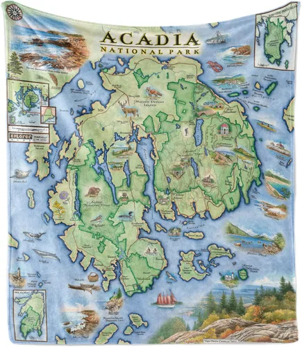 Miniatura 3 de Xplorer Maps Manta de forro polar del Parque Nacional Acadia Manta de 58 x 50 pulgadas Arte original dibujado a mano