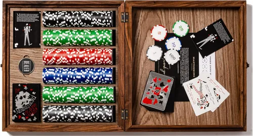 Miniatura 2 de Bowtie - Juego de póquer de madera con regalo de cartas, 300 fichas de póquer ponderadas profesionales con estuche de madera de nogal, regalo único