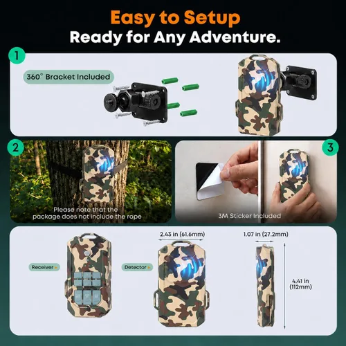 Miniatura 8 de Alarma de seguridad de radar de campamento, alarma perimetral inalámbrica, alarma de activación con sensor de movimiento recargable, rango de 1/2