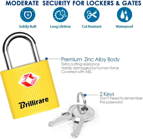 Miniatura 5 de Paquete de 4 cerraduras de equipaje aprobadas por la TSA con llaves, candado de viaje, cerradura con llave impermeable de aleación de zinc