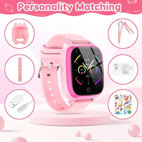 Miniatura 7 de cjc Reloj inteligente 4G para niños, incluye llamada de 2 vías, alertas SOS, controles parentales, juegos, cámara, alarma, música para niños, reloj