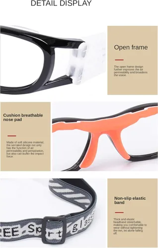 Miniatura 4 de N/A'' Gafas deportivas para niños, baloncesto, fútbol, entrenamiento, seguras, antiniebla, 7-12 Marco Gris Almohadilla Naranja