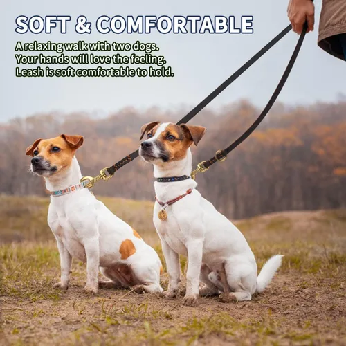 Miniatura 8 de LWBMG Correa de cuero para perro de 8 pies, correas de cuero multifunción 6 en 1 para perros, manos libres, cuerpo cruzado, cinturón de cintura Negro
