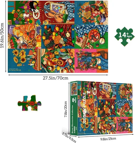 Miniatura 5 de HUADADA Rompecabezas para adultos de 1000 piezas, rompecabezas de desafío de ilustración de cuadrícula de 3 x 3, ilustración original de 1000 piezas