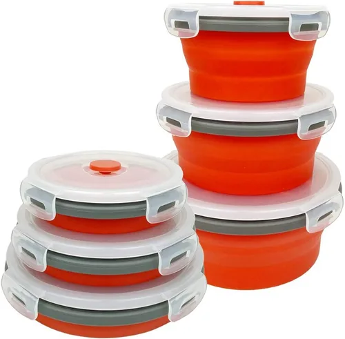Miniatura 9 de CARTINTS Recipientes plegables de silicona azul para almacenamiento de alimentos, tazones de preparación/almacenamiento con tapas, recipientes