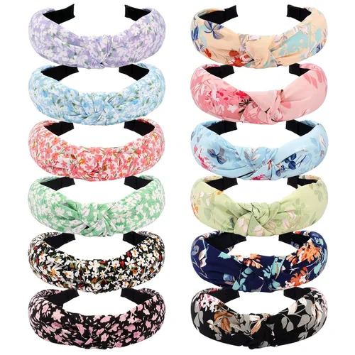 Miniatura 11 de VELSCRUN Diademas anudadas para mujer, 12 unidades, diadema ancha, estilo bohemio, turbante, banda elástica para el cabello, accesorios