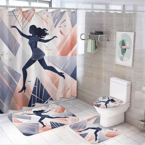 Juego de 4 cortinas de ducha con alfombras antideslizantes, cubierta para tapa de inodoro y tapete de baño, cortina de ducha impermeable para
