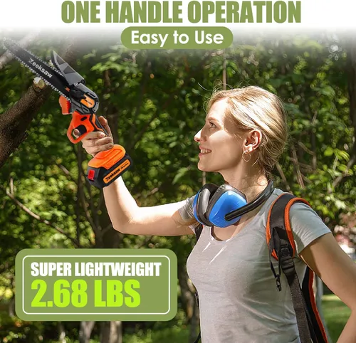 Miniatura 3 de ZEEKSAW Mini motosierra inalámbrica de 6 pulgadas, súper motosierra de mano con 2 baterías grandes, mini motosierra eléctrica alimentada por