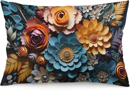 Miniatura 14 de Fundas de almohada florales azules de 12 x 20 pulgadas para primavera y verano, funda de cojín decorativa con cremallera, fundas de almohada