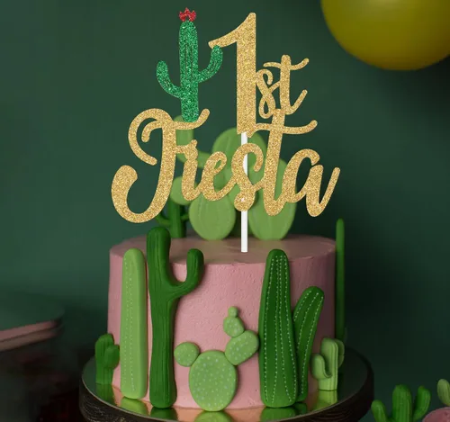 Miniatura 3 de Decoración de pastel de fiesta con purpurina dorada, Uno/Taco Bout One/1st Fiesta, temática mexicana para el primer cumpleaños del bebé