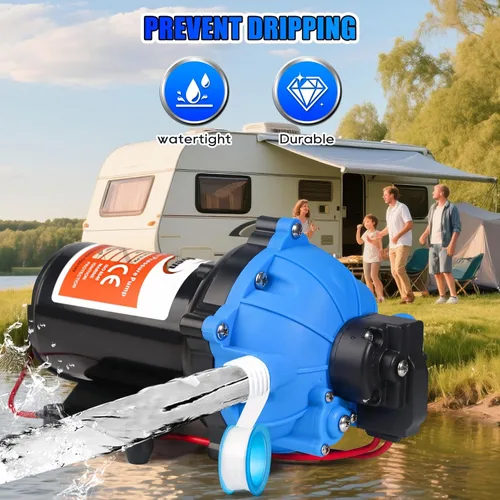 Miniatura 4 de [Versión mejorada] Bomba de agua dulce de 12V CC para RV, 7GPM 70PSI, bomba de diafragma autocebante de cinco cámaras con interruptor de presión