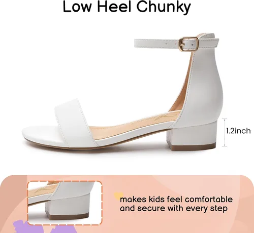 Miniatura 44 de Athlefit Sandalias para niñas, puntera abierta, correa en el tobillo, tacones bajos, zapatos de vestir para niñas pequeñas y grandes
