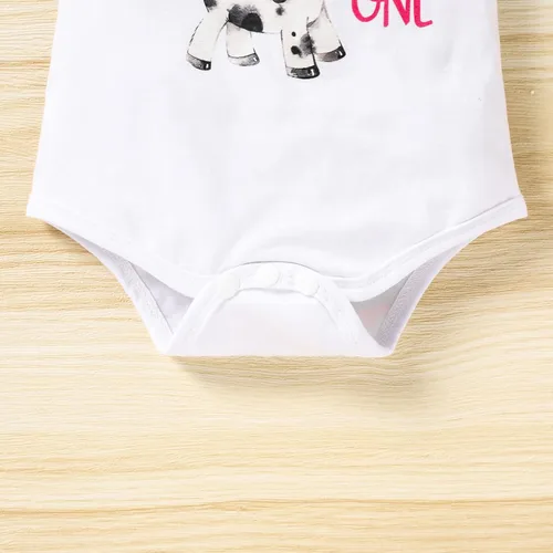 Miniatura 17 de Conjunto de ropa para bebé niña de 1er cumpleaños con mangas con volantes + pantalones cortos estampados + diadema para tartas
