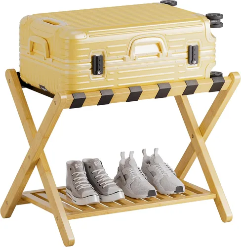 SMIBUY Portaequipajes, soporte plegable de bambú para maleta con estante de almacenamiento para habitación de invitados, dormitorio, hotel, Natural